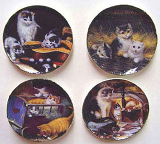 Dollhouse Miniature Playing Cat Platter 4Pcs.